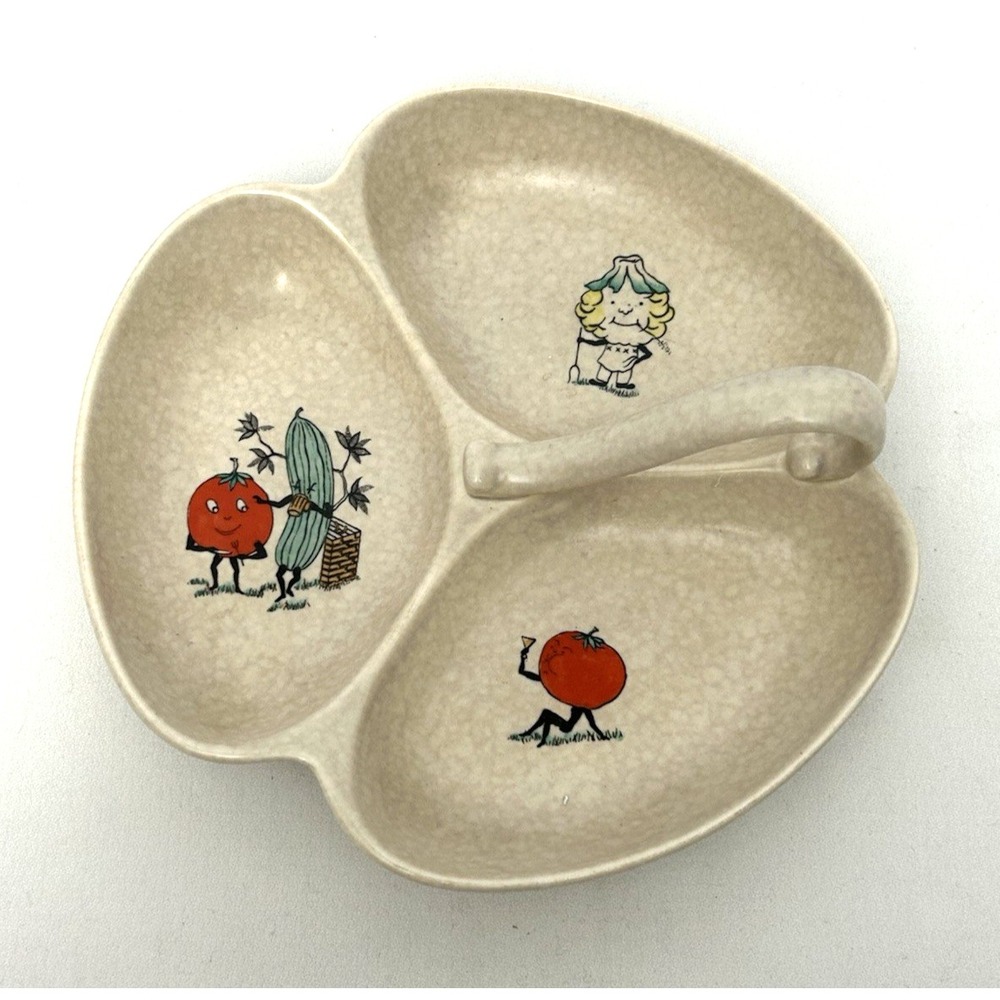 Vintage Crown Devon Gaiety Grill Divided Dish #617 Anthropomorphic Veggies 1950s